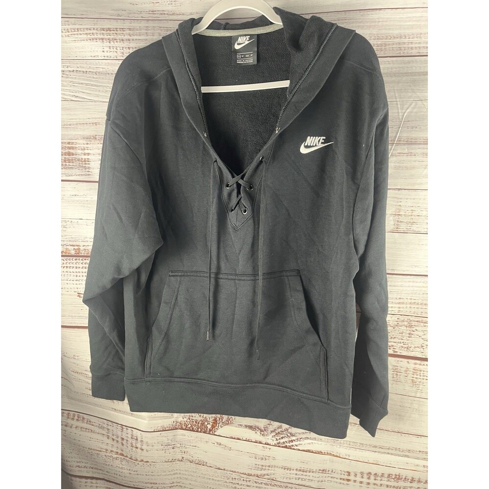 Nike Sweater Womens XS Gym Vintage Hoodie Heather Black V-Neck Long Sleeve